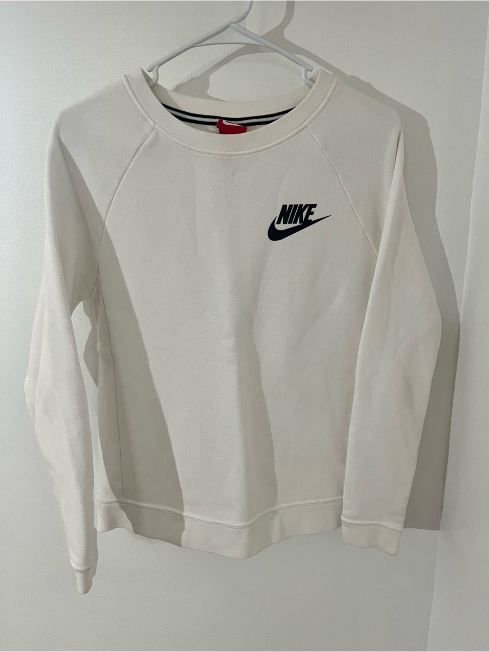 Nike Women's White Crewneck Sweatshirt with Black Swoosh
